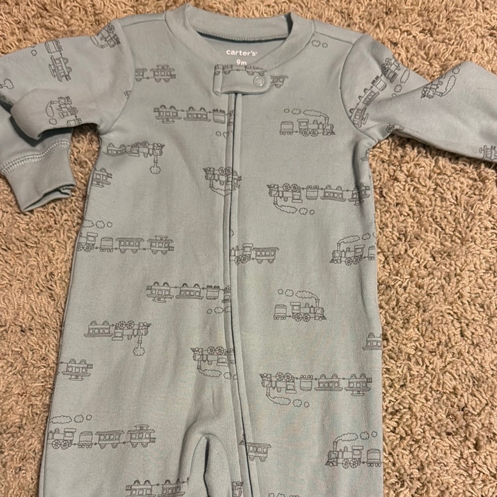 Carter's light blue  Train Print Kids One Piece